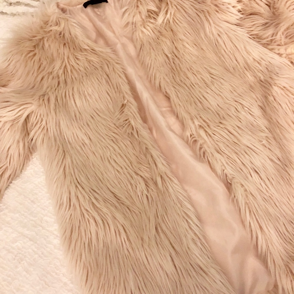 H&M pastel pink shaggy faux fur jacket